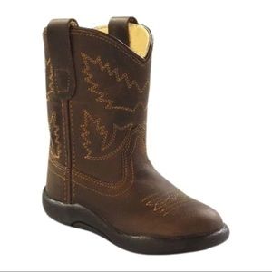 Old West Toddler Boys Brown Genuine Leather Apache Round Toe Pull On Boots